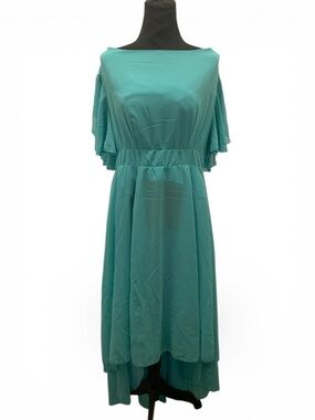 Teal Flutter-Sleeve Midi Dress (10266)